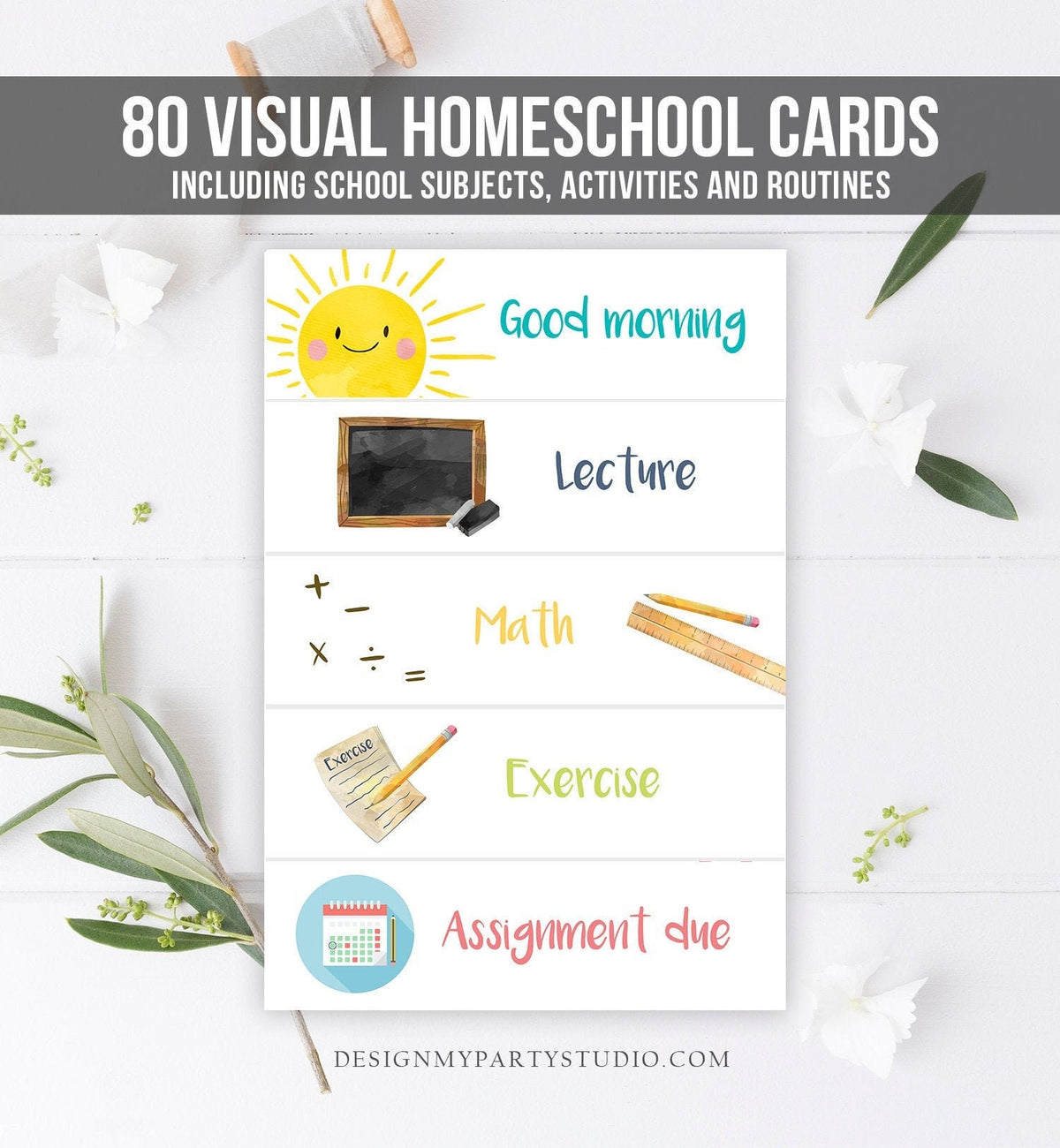 Visual Homeschool Schedule Cards Homeschooling Subjects Daily Routine Chart Preschoolers Toddlers Calendar Daycare Download Printable 0341