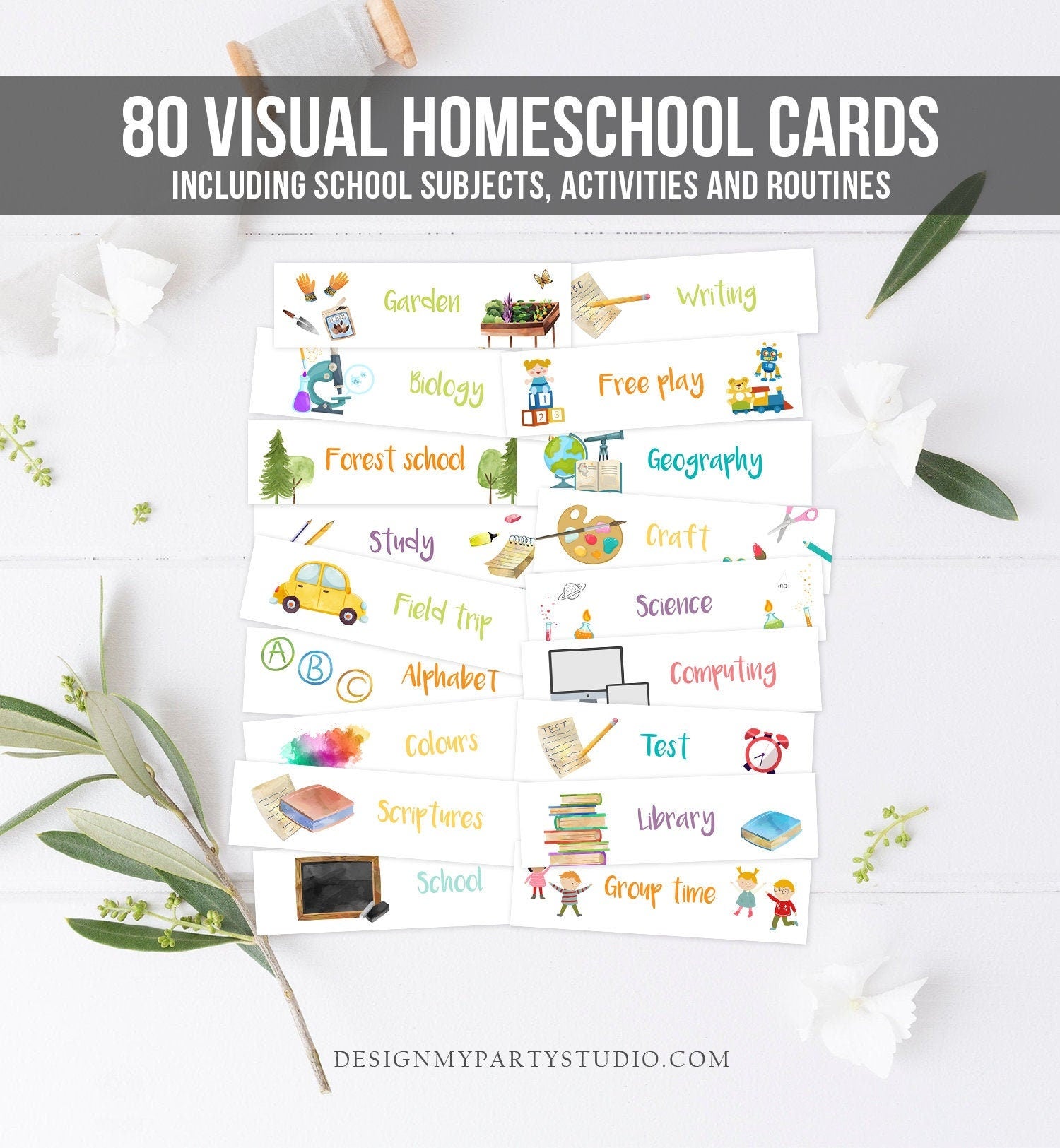 Visual Homeschool Schedule Cards Homeschooling Subjects Daily Routine Chart Preschoolers Toddlers Calendar Daycare Download Printable 0341