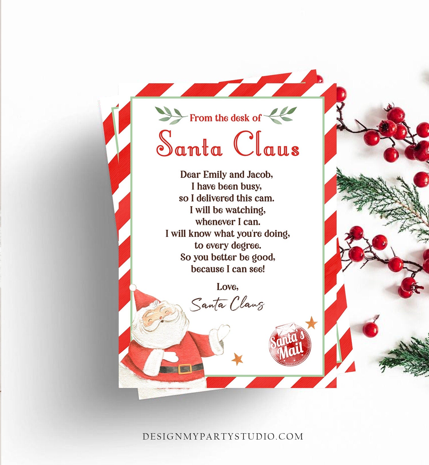 Editable Personalized Santa Cam Letter North Pole Express Mail Santa Claus Letter Letter from Santa Instant Download Printable Template 0358