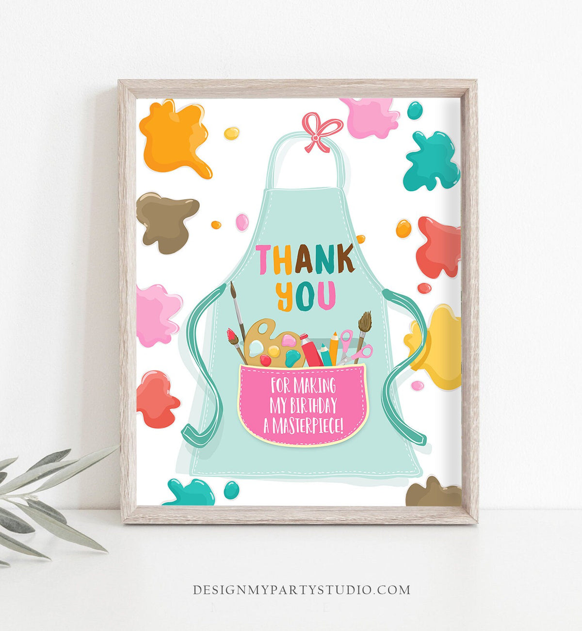 Thank you Birthday Sign Table Decor Art Party Birthday Sign Art Birthday Apron Painting Party Craft Girl Party Favors Jungle PRINTABLE 0319