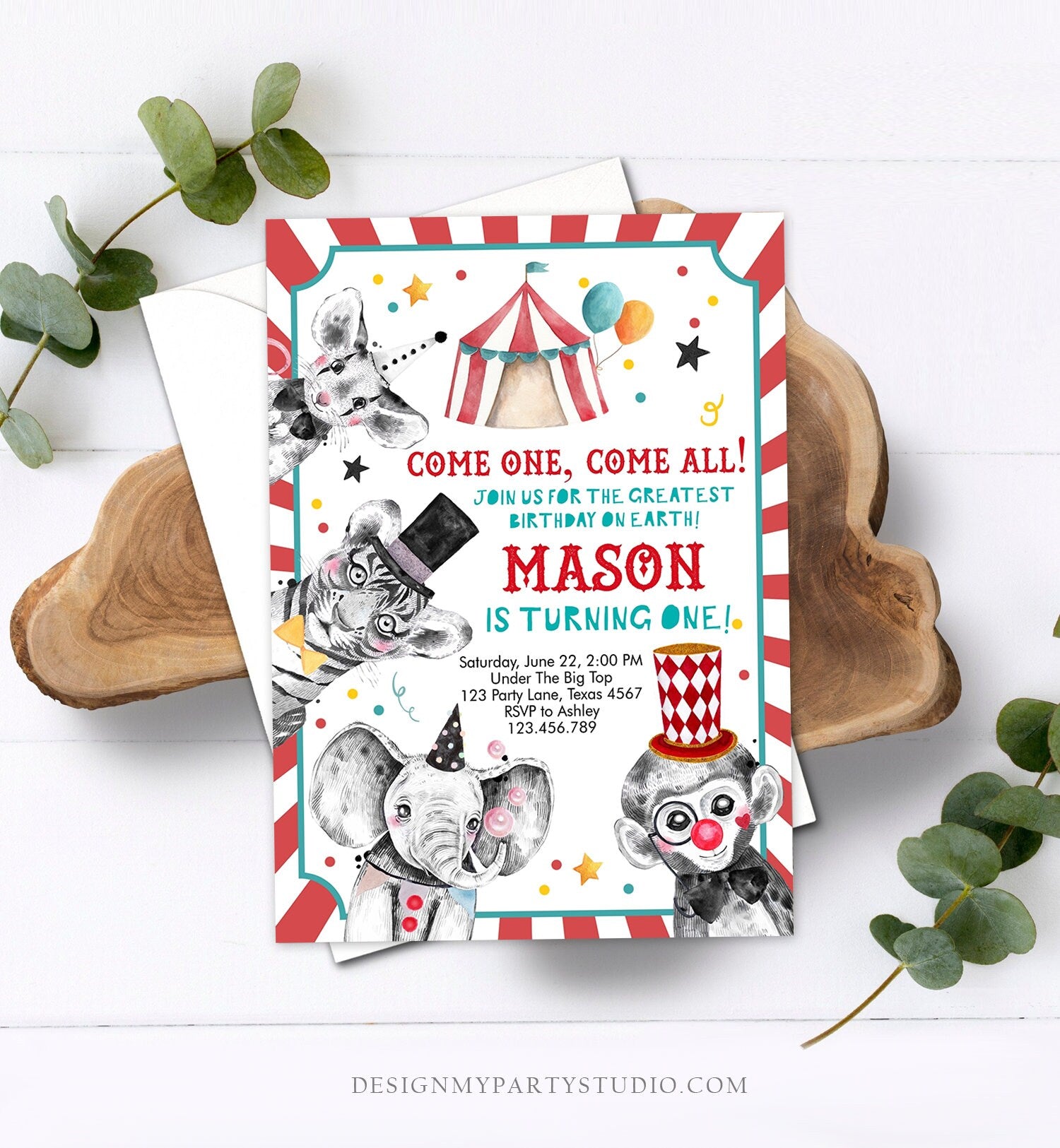 Editable Circus Birthday Invitation Party Animals Circus Invitation Carnival Invite Instant Download Printable Template Digital Corjl 0355