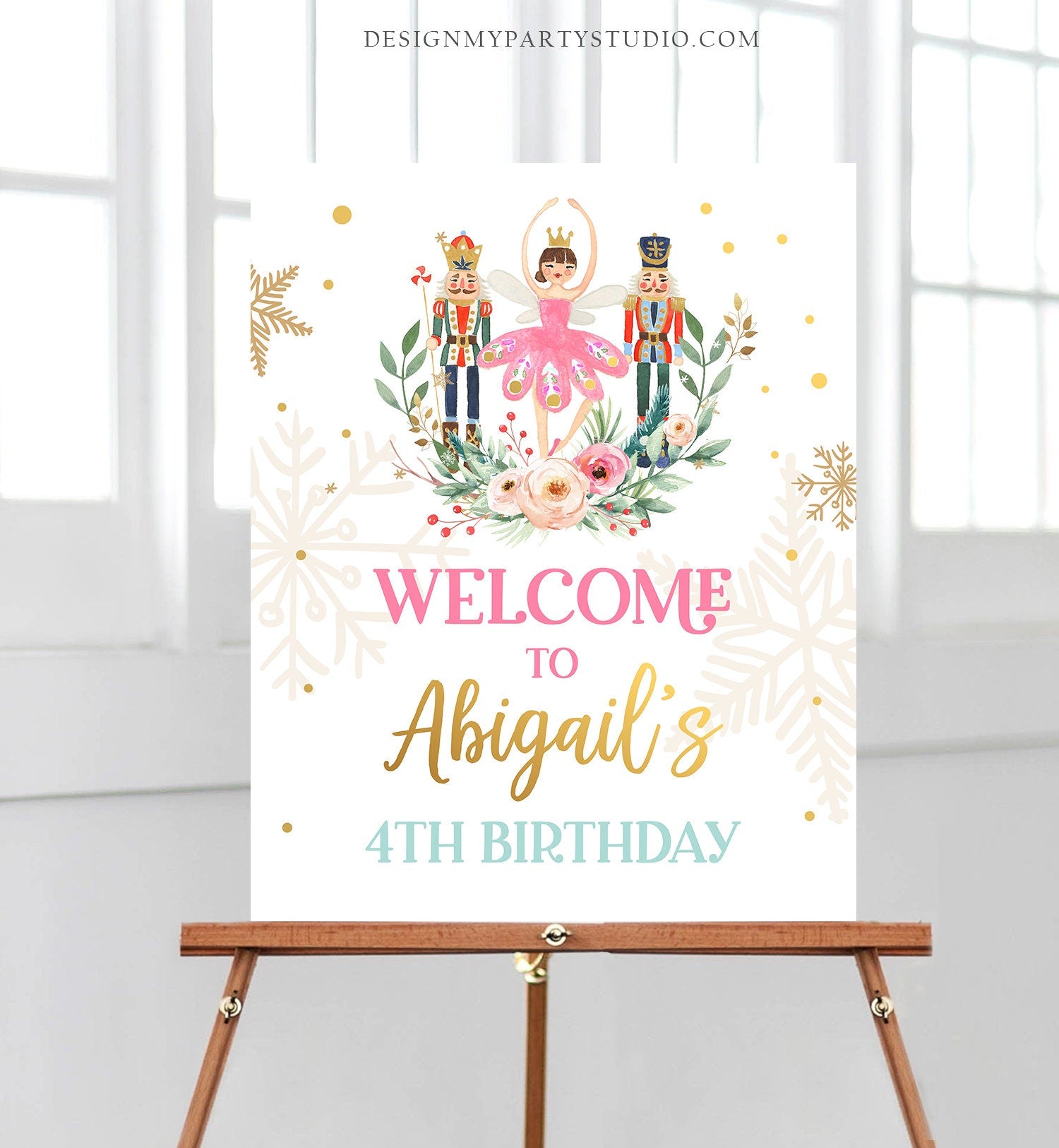 Editable Nutcracker Birthday Welcome Sign Winter Birthday Girl Sugar Plum Fairy Christmas Party Holiday Sign Template PRINTABLE Corjl 0352