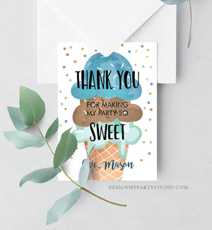 Editable Ice Cream Thank You Card Ice Cream Birthday Thank You Note Boy Birthday Summer Download Printable Template Digital Corjl 0243