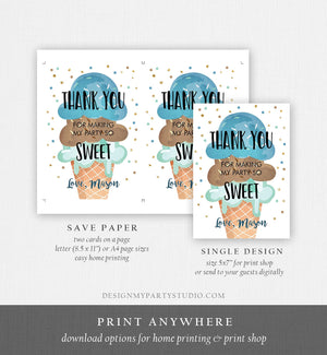 Editable Ice Cream Thank You Card Ice Cream Birthday Thank You Note Boy Birthday Summer Download Printable Template Digital Corjl 0243