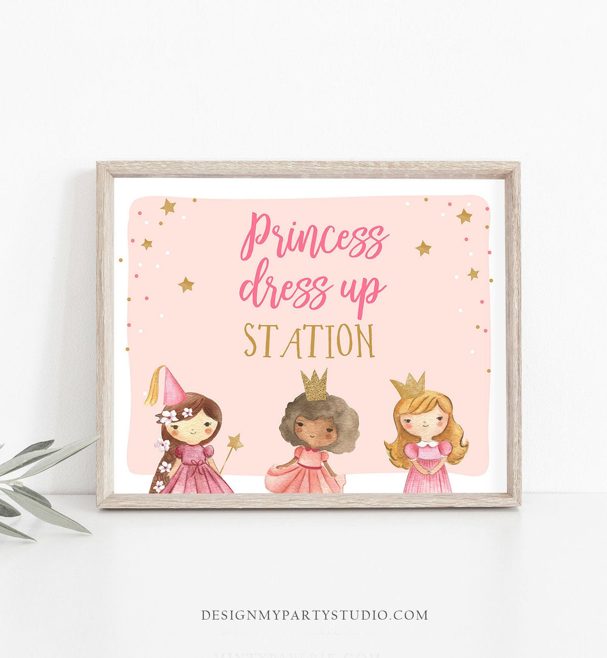 Princess Dress Up Station Sign Princess Birthday Party Sign Pink Gold Princess Decorations Make Up Printable Instant Download PRINTABLE 0171