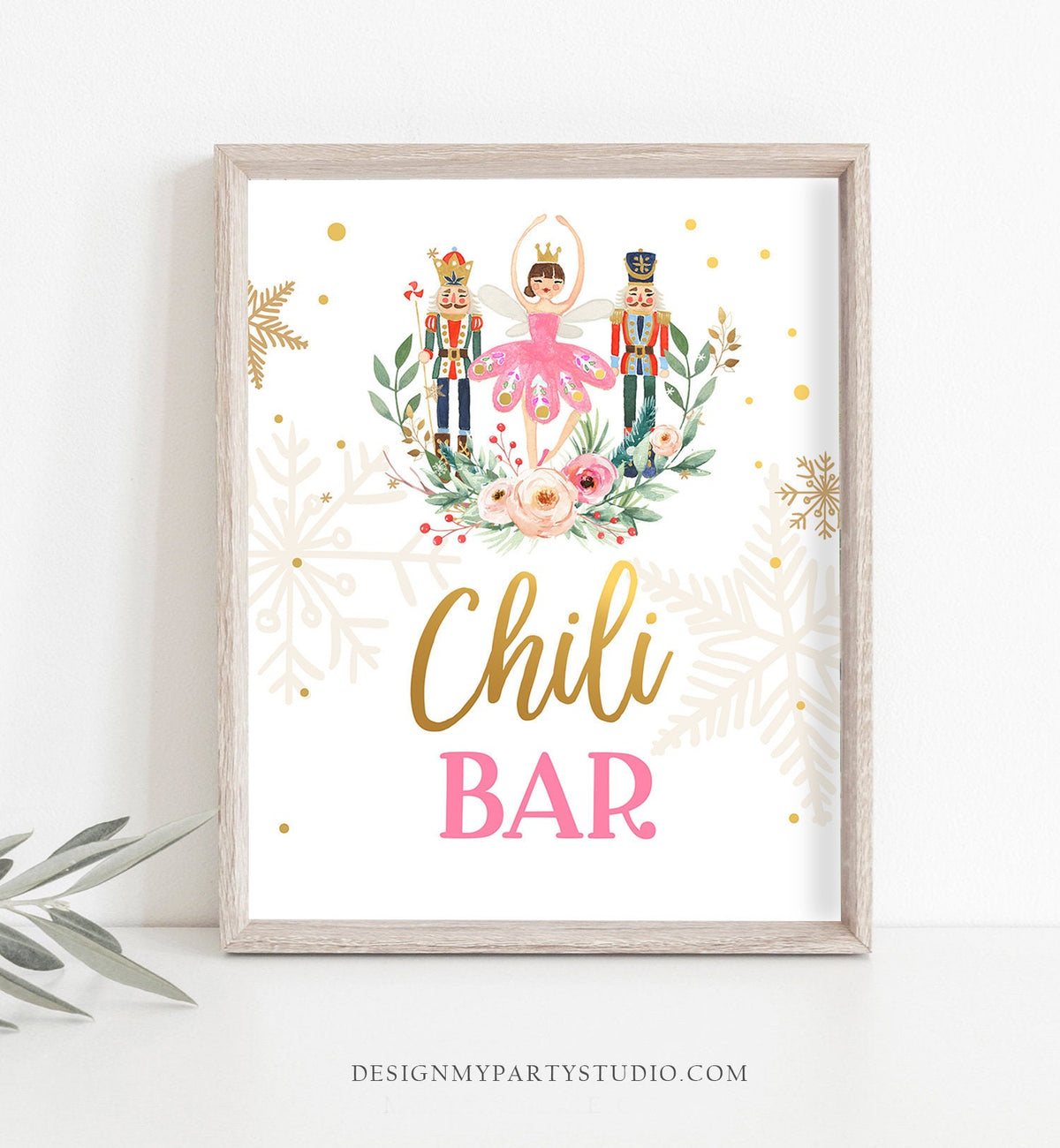 Chili Bar Sign Nutcracker Birthday Decor Hot Food Table Sign Girl Sugar Plum Fairy Pink Nutcracker Ballet Decor Download Printable 0352