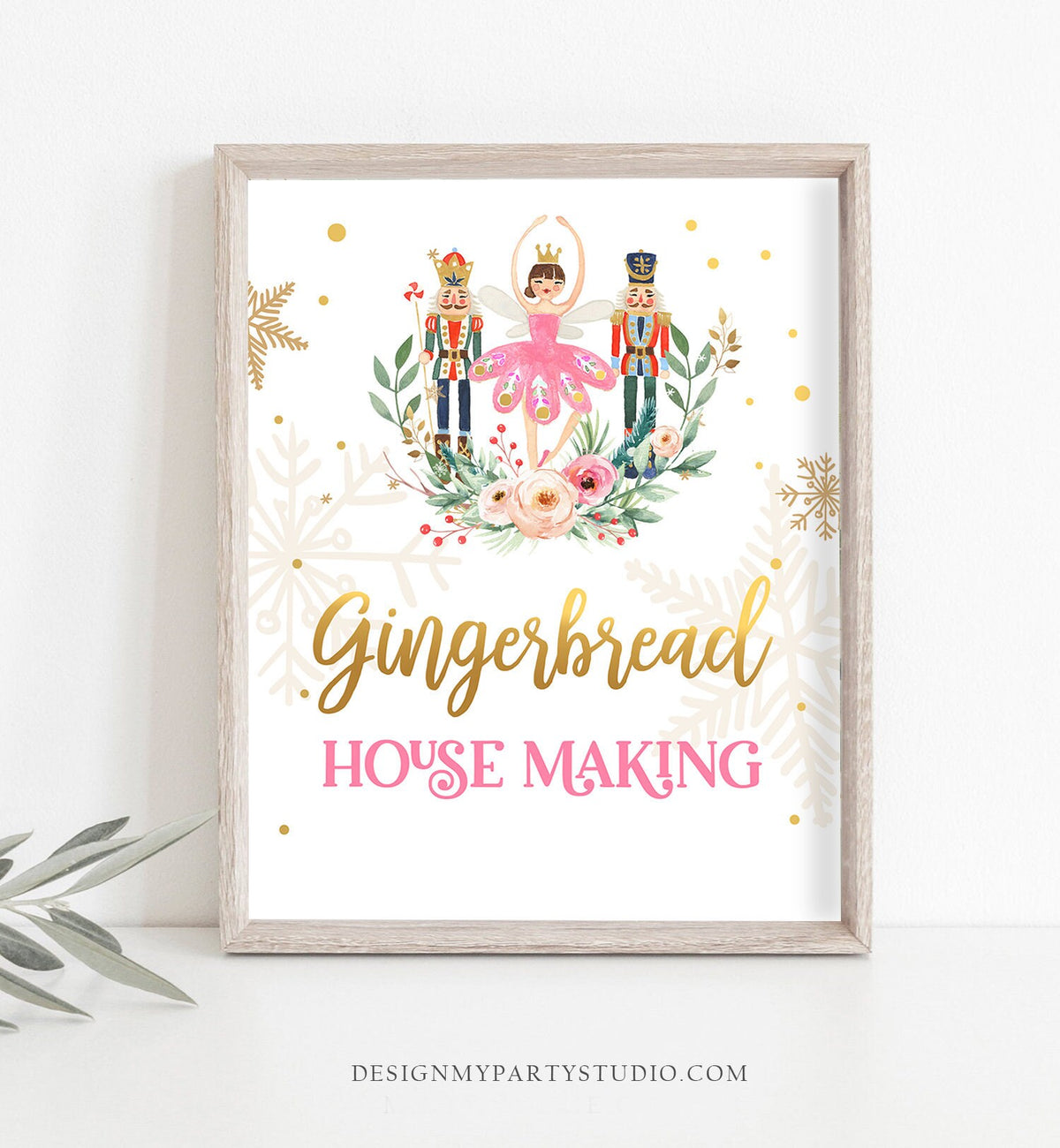 Gingerbread House Making Sign Nutcracker Birthday Decor Table Sign Girl Sugar Plum Fairy Pink Nutcracker Ballet Download Printable 0352