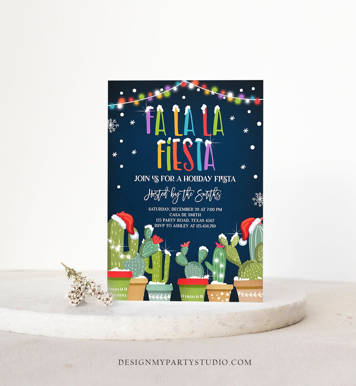 Editable Fa La La Fiesta Christmas Invitation Cactus Mexican Holiday Feliz Navidad Xmas Party Invite Digital Printable Corjl Template 0273