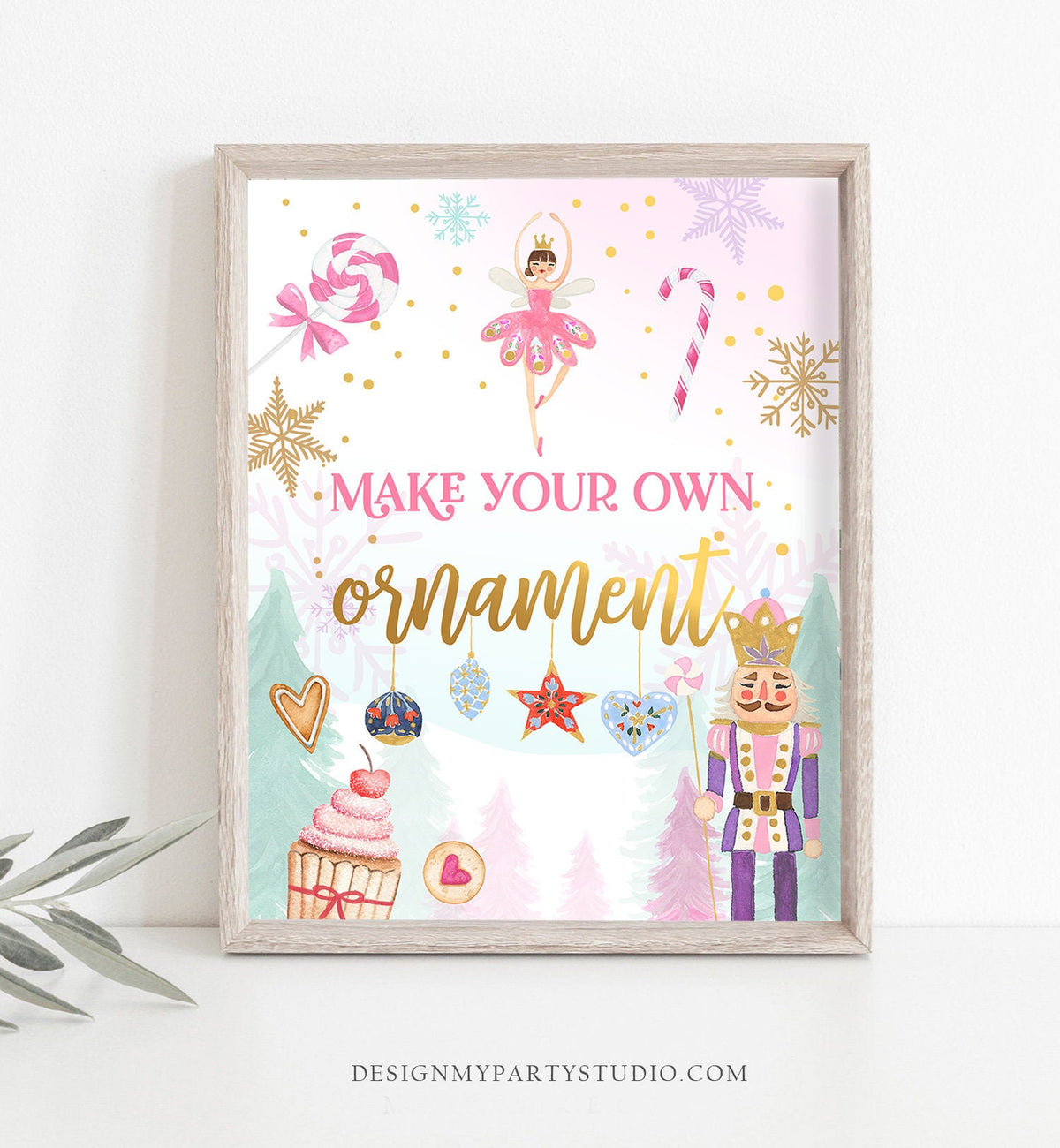 Make Your Own Ornament Station Sign Nutcracker Birthday Decor Girl Sugar Plum Fairy Pink Nutcracker Ballet Favor Download Printable 0352