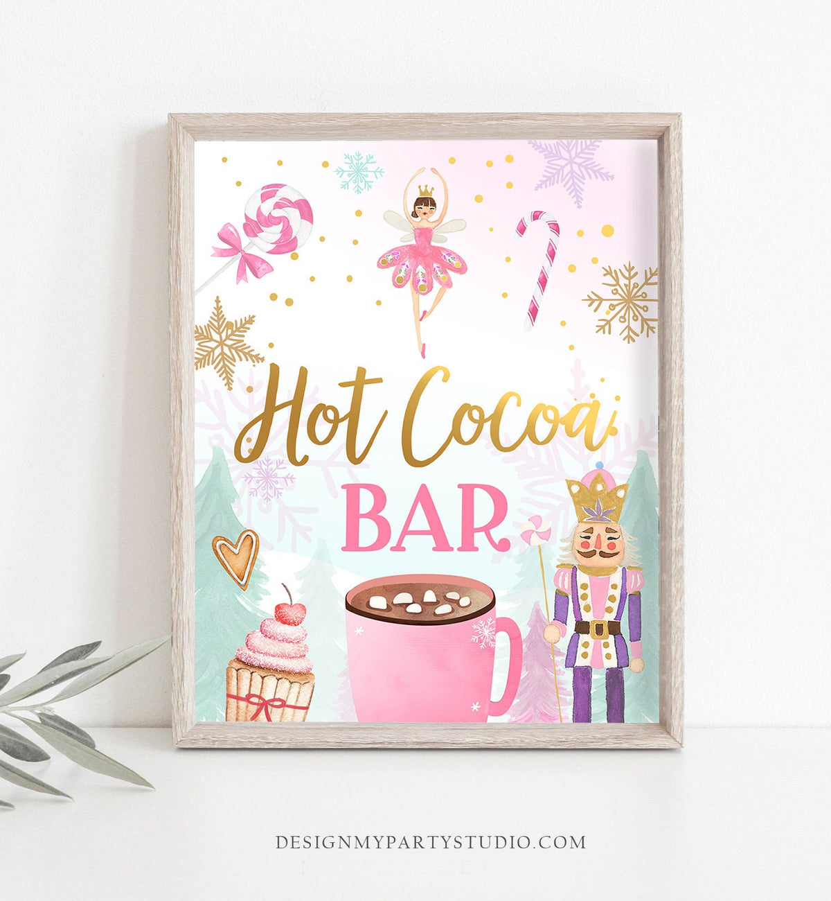 Hot Cocoa Bar Sign Nutcracker Birthday Decor Hot Chocolate Sign Girl Land of Sweets Pink Nutcracker Ballet Decor Download Printable 0352