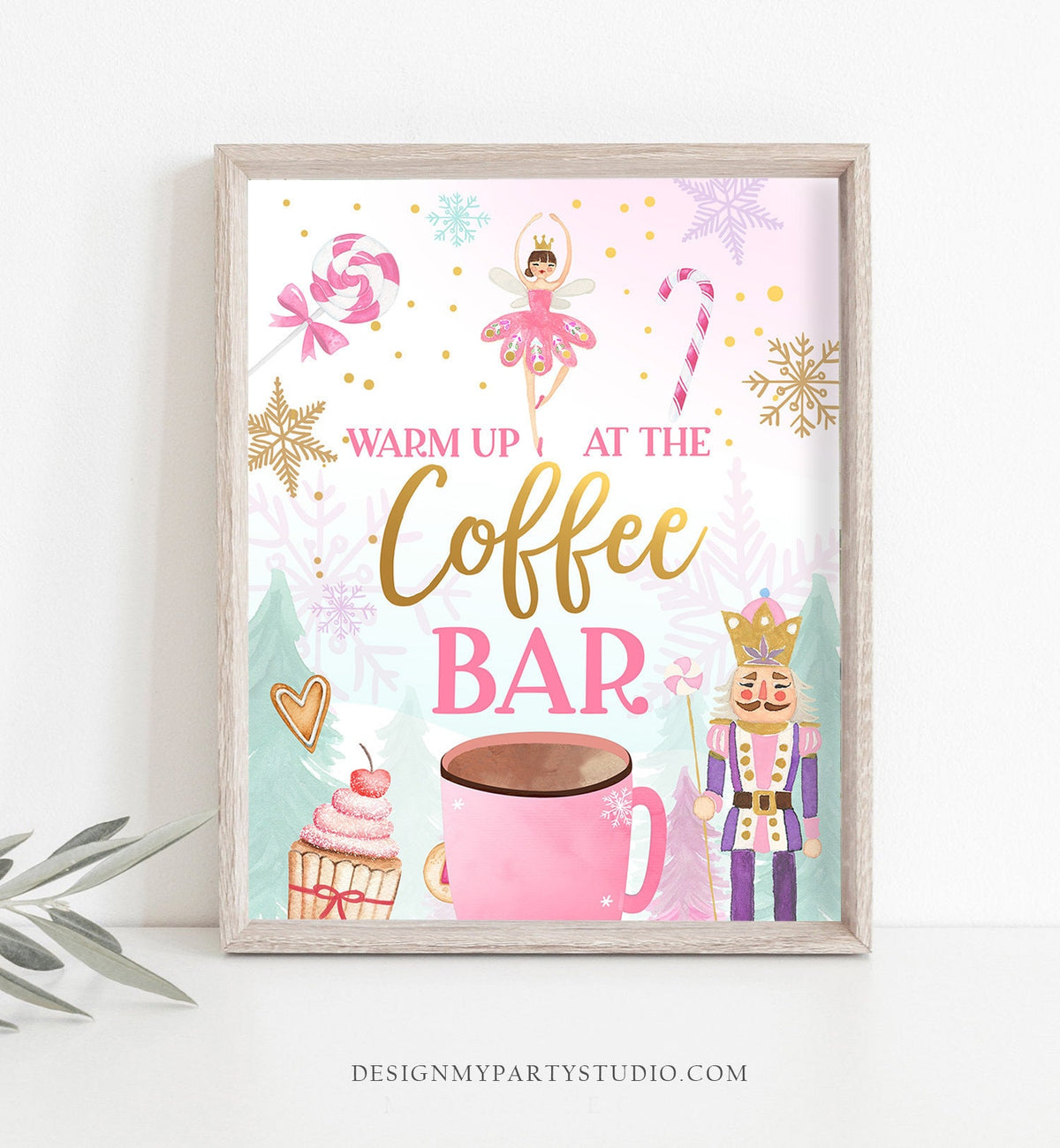 Coffee Bar Sign Nutcracker Birthday Decor Warm Up At The Hot Coffee Bar Land of Sweets Pink Nutcracker Ballet Decor Download Printable 0352