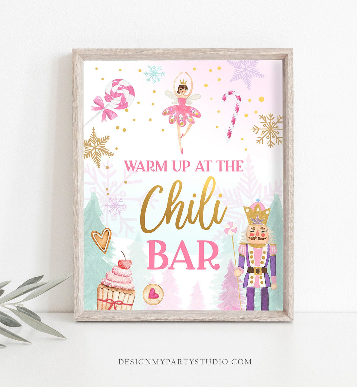 Chili Bar Sign Nutcracker Birthday Decor Hot Food Table Sign Girl Sugar Plum Fairy Pink Nutcracker Ballet Decor Download Printable 0352