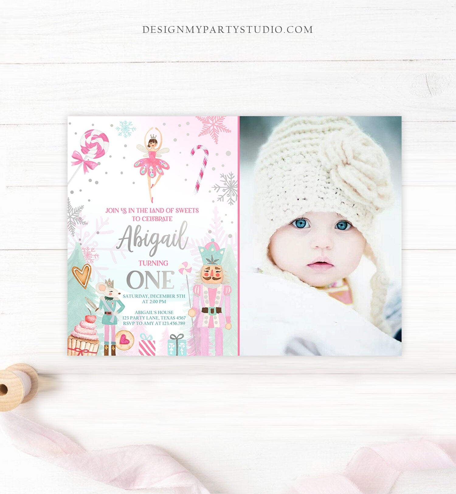 Editable Nutcracker Birthday Invitation Girl Land of Sweets Invite Winter Pink Girl Sugar Plum Fairy Download Printable Template Corjl 0352