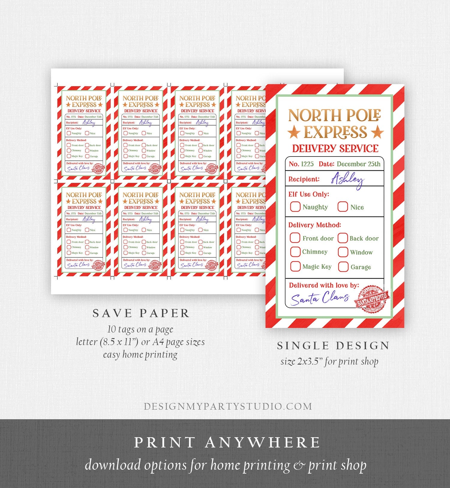 Editable North Pole Express Delivery Christmas Gift Tag Special Delivery Favor Tag Christmas Eve Santa Claus Label Printable Template 0443