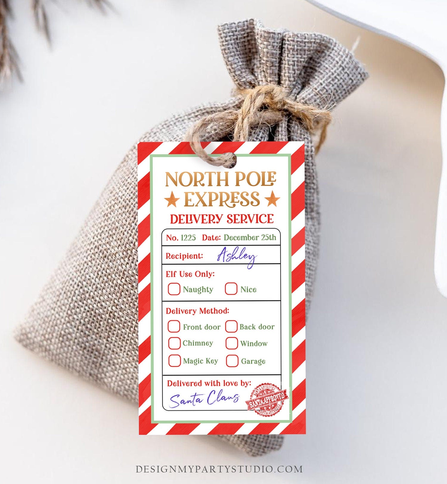 Editable North Pole Express Delivery Christmas Gift Tag Special Delivery Favor Tag Christmas Eve Santa Claus Label Printable Template 0443