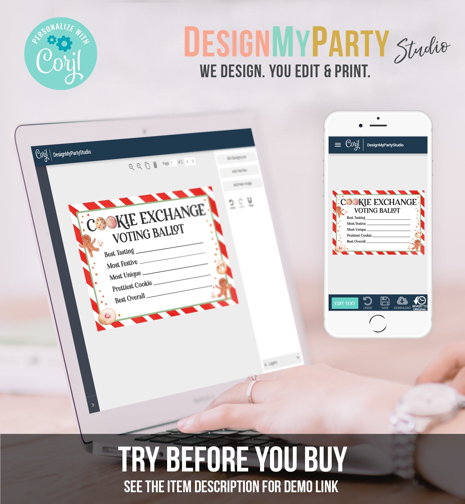 Editable Cookie Exchange Voting Ballots Cookie Vote Cards Christmas Cookie Swap Party Contest Holiday Digital Template Printable 0358