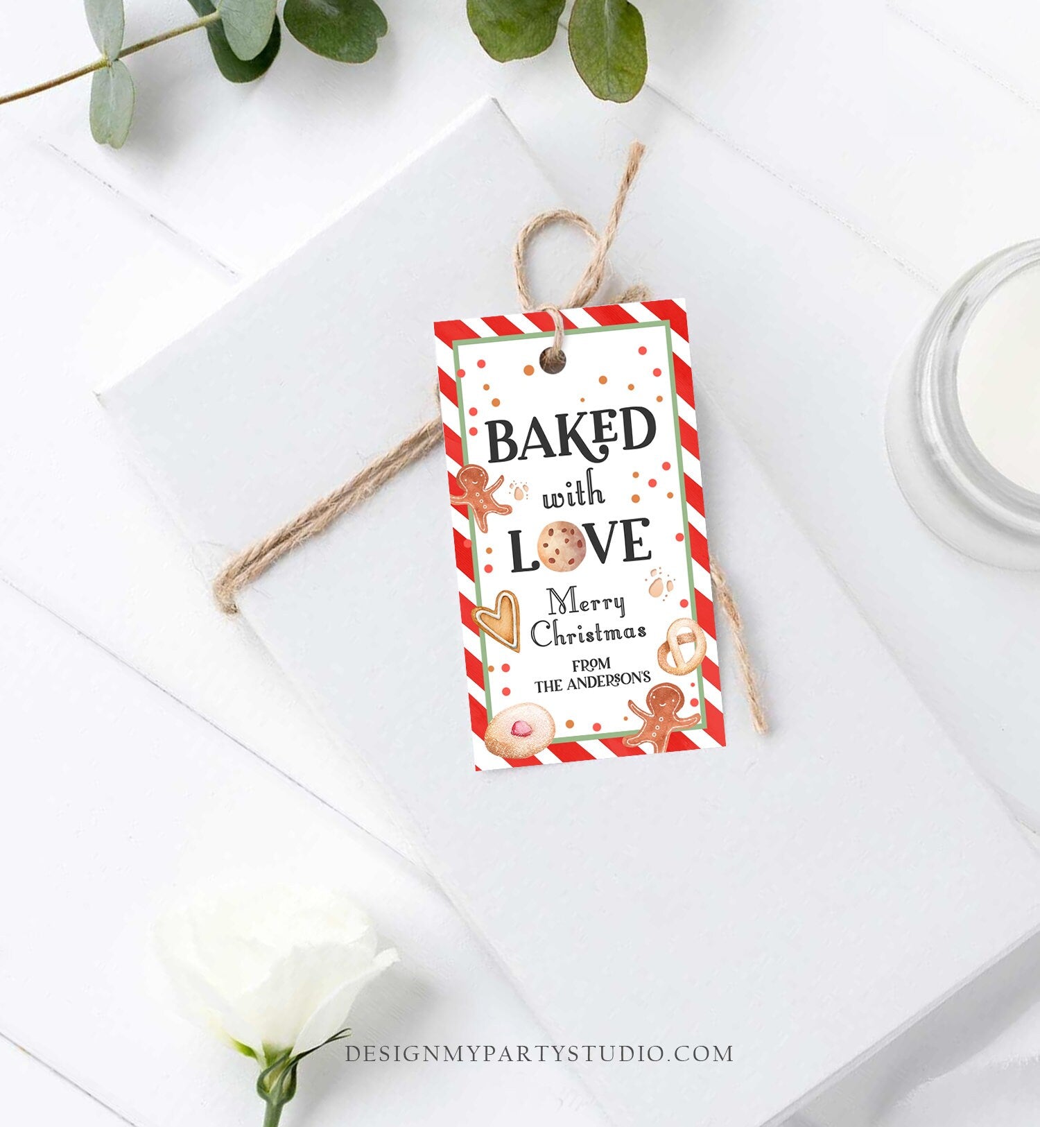 Editable Cookie Tag Baked With Love Tag Merry Christmas Favor Tag Cookie Gift Cookie Exchange Download Printable Template Corjl 0358 0443