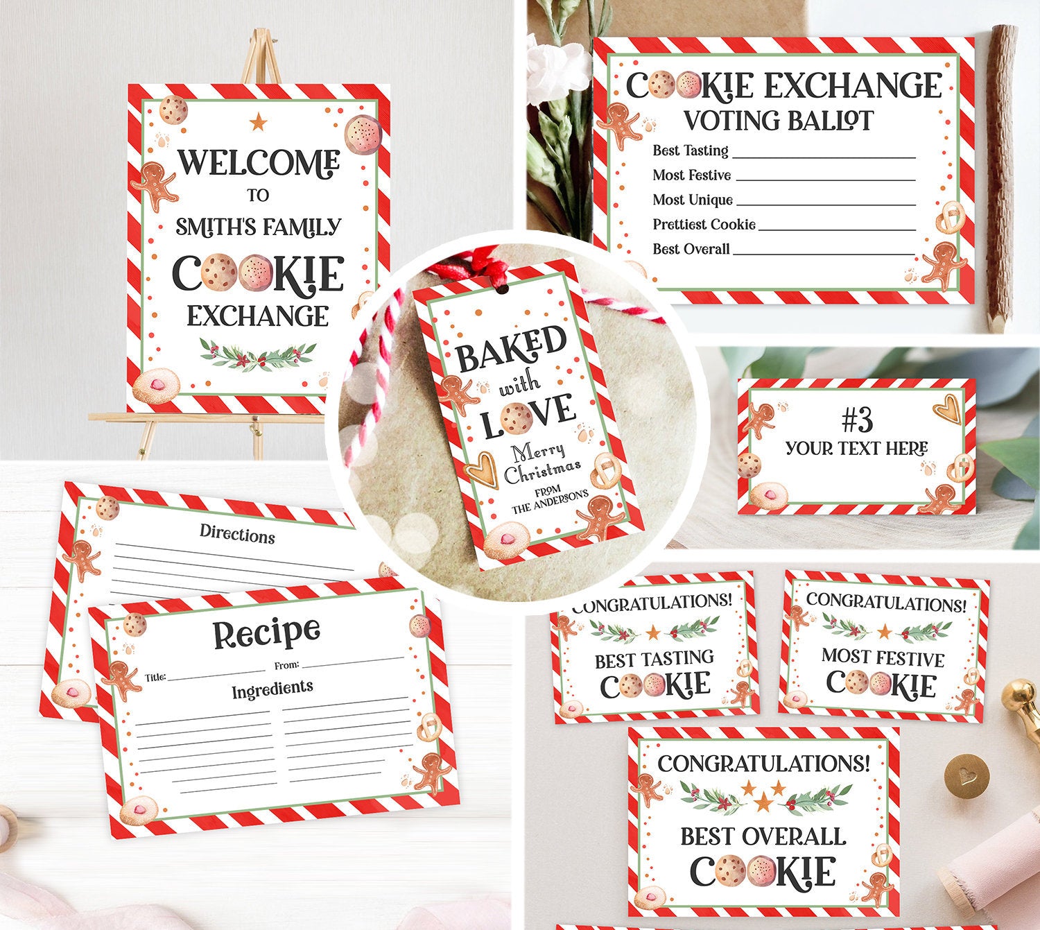 Editable Holiday Cookie Exchange Party Pack Christmas Cookie Swap Party Decorations Holiday Cookie Kit Digital Template Printable 0358