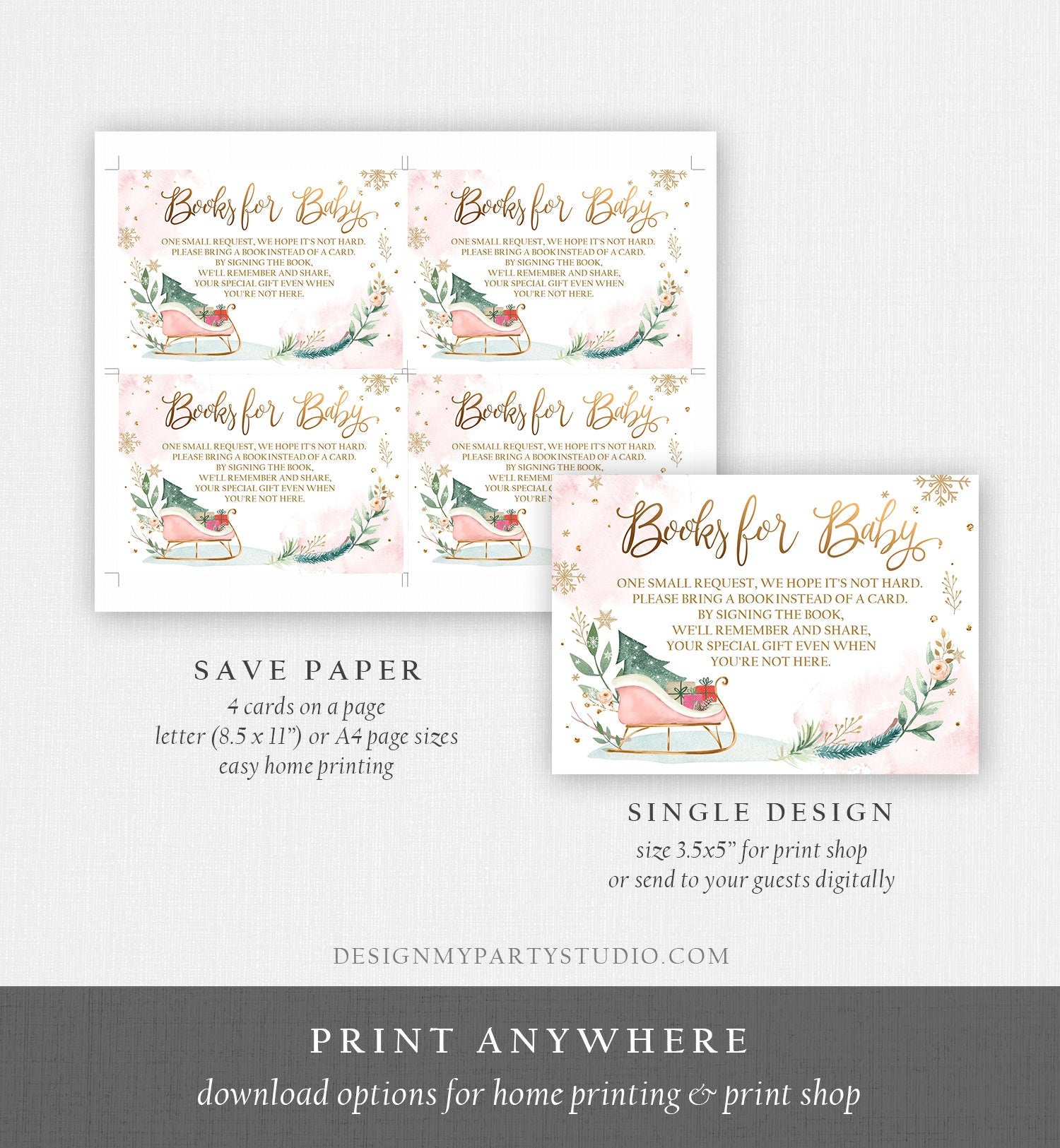 Editable Baby Its Cold Outside Bring a Book Card Winter Baby Shower Books for Baby Insert Gender Neutral Sleigh Template Download Corjl 0353