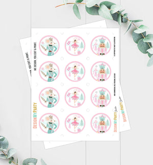 Nutcracker Cupcake Toppers Nutcracker Birthday Party Decorations Sugar Plum Fairy Girl Pink Stickers Tags download Digital PRINTABLE 0352