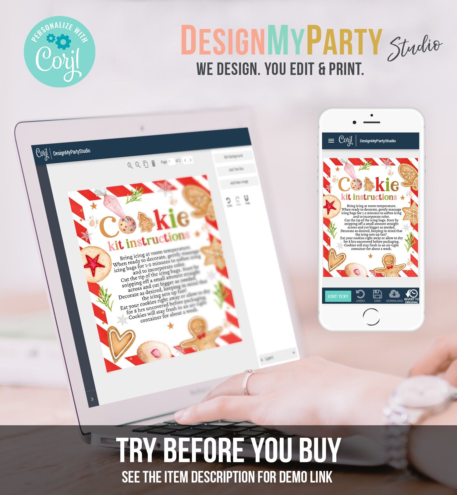 Editable Cookie Kit Instructions Cookie Exchange Decorating Party DIY Cookie Kit Christmas Winter Digital Download Template Printable 0358