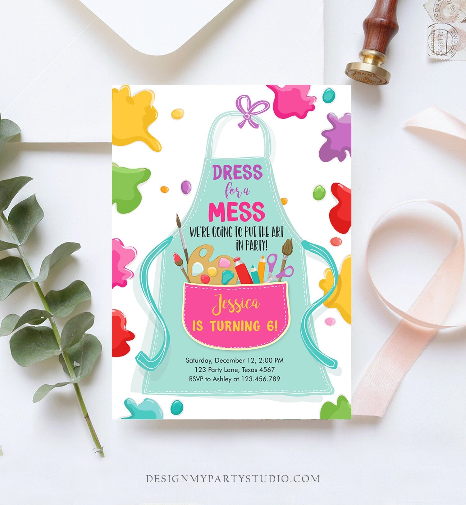 Editable Painting Party Invitation Art Party Birthday Invite Girl Pink Paint Craft Party Download Printable Template Digital Corjl 0319