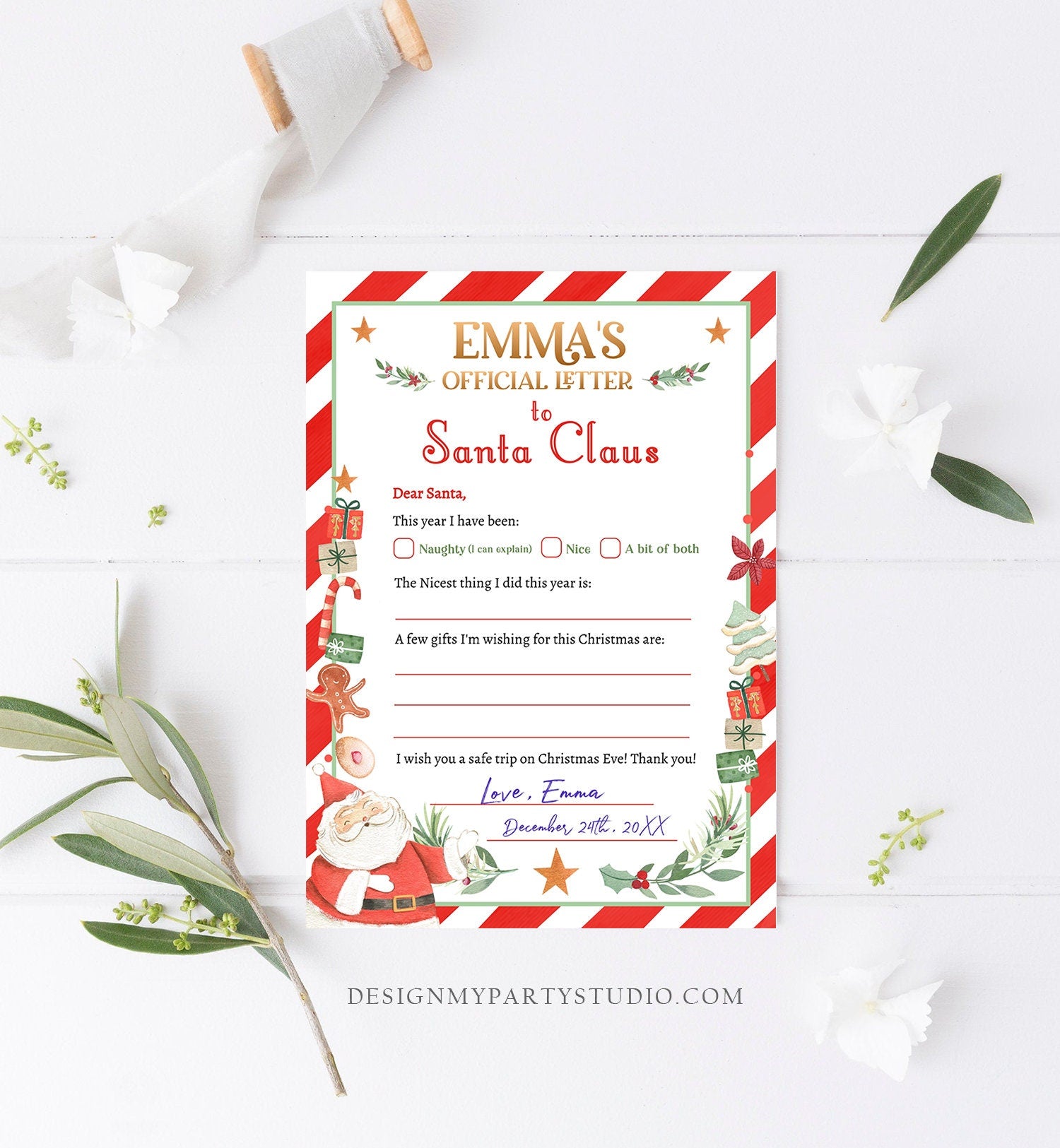 Editable Official Letter to Santa Claus From The Desk of Santa Christmas Eve North Pole Mail Instant Download Printable Template 0358