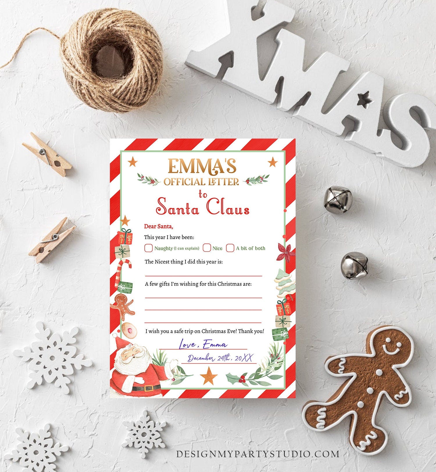 Editable Official Letter to Santa Claus From The Desk of Santa Christmas Eve North Pole Mail Instant Download Printable Template 0358