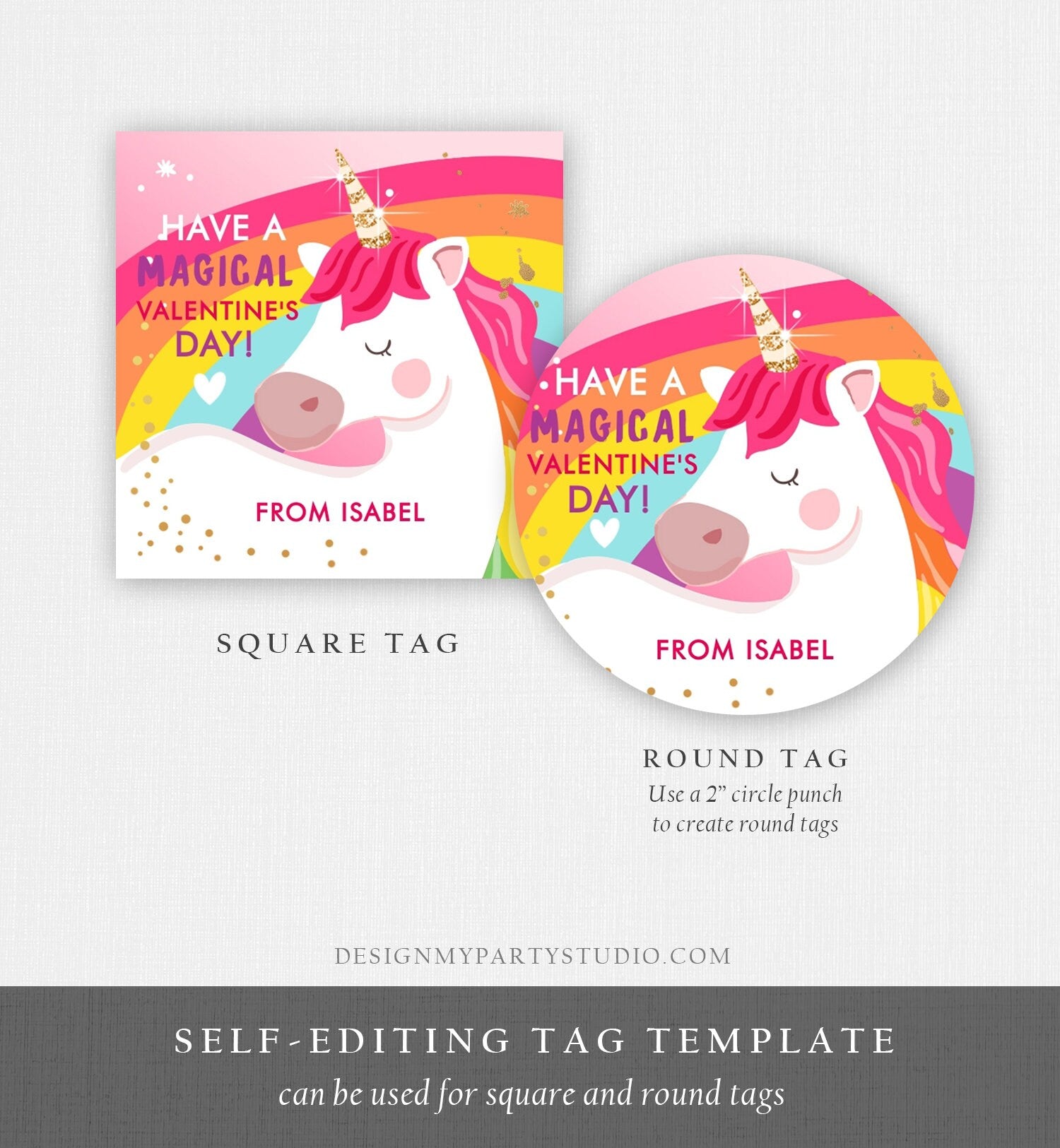 Editable Valentine Unicorn Stickers Valentine Tags for Kids Magical Valentine's Day School Class Personalized Digital PRINTABLE 0323 0370