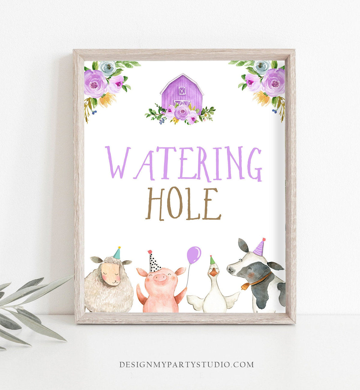 Watering Hole Birthday Sign Drink Table Decor Pink Farm Birthday Girl Farm Animals Table Sign Barnyard Decorations Drinks PRINTABLE 0155