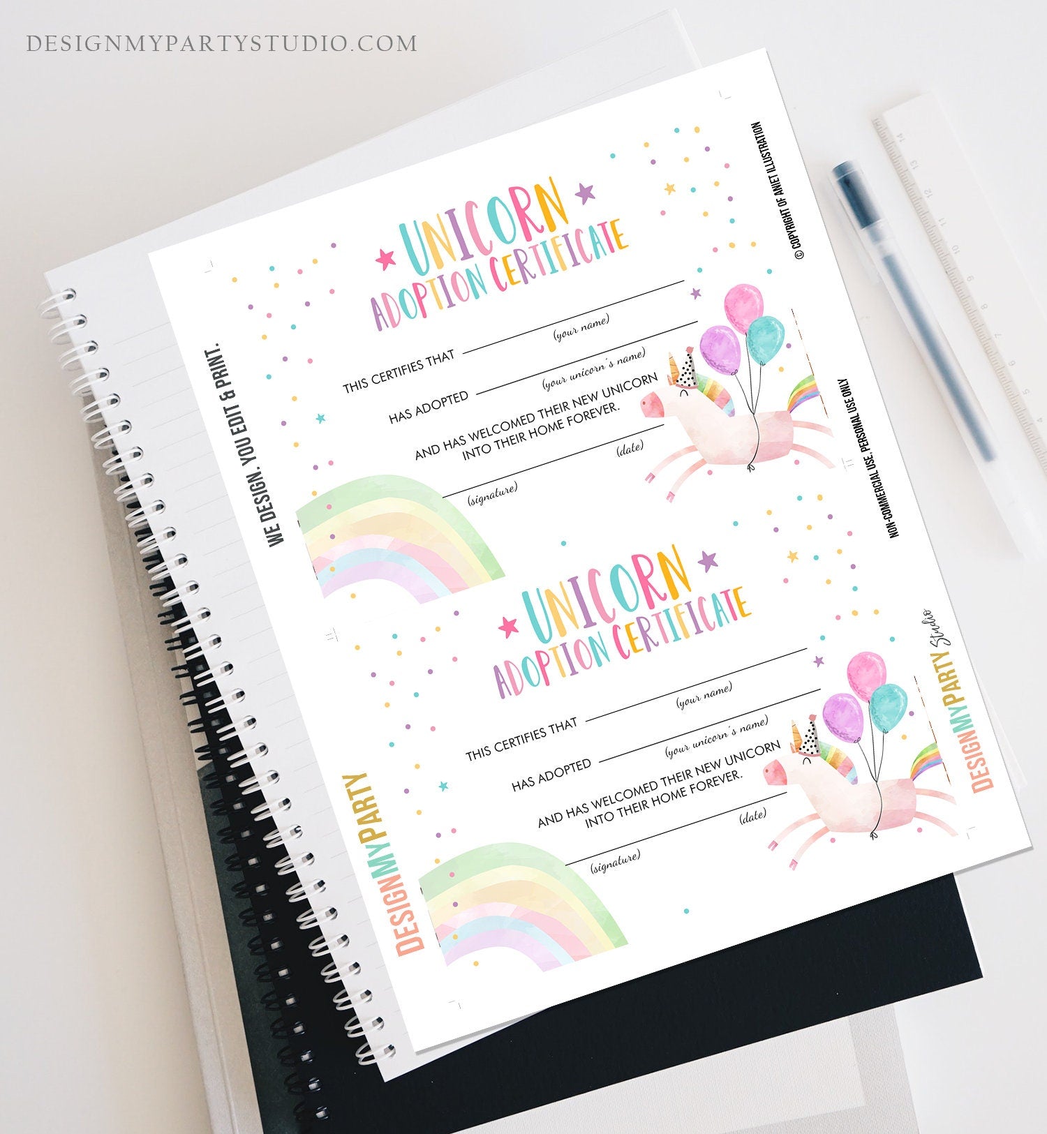 Adopt a Unicorn Certificate Unicorn Adoption Unicorn Birthday Party Magical Birthday Rainbow Girl Instant Download Digital PRINTABLE 0336