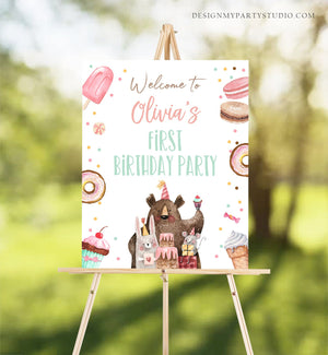 Editable Two Sweet Birthday Welcome Sign Donut Birthday Welcome Girl 2nd Birthday Ice Cream Party Animals Template PRINTABLE Corjl 0373