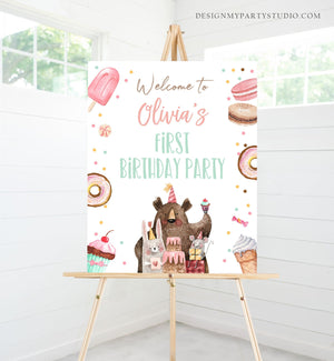 Editable Two Sweet Birthday Welcome Sign Donut Birthday Welcome Girl 2nd Birthday Ice Cream Party Animals Template PRINTABLE Corjl 0373