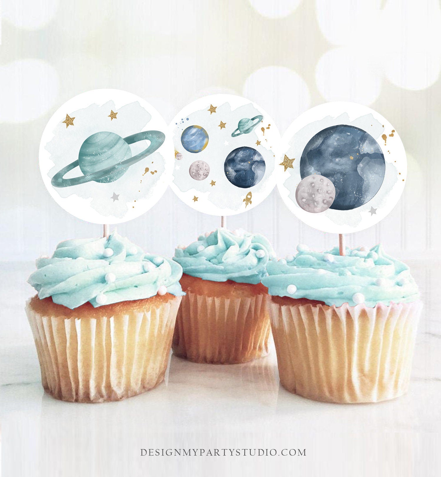 Outer Space Birthday Cupcake Toppers First Trip Around the Sun Favor Tags Space Birthday Planets Galaxy Download Digital PRINTABLE 0357