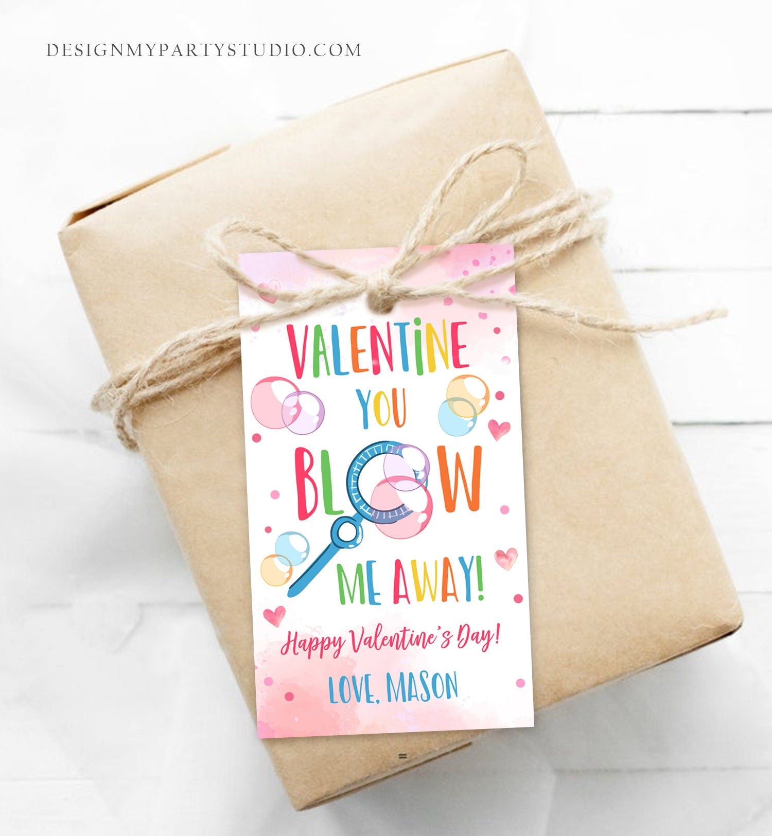 Editable Valentine You Blow Me Away Favor Tag Thank You Blowing Bubbles Soap Valentine's Day Tag School Digital Template Printable 0370