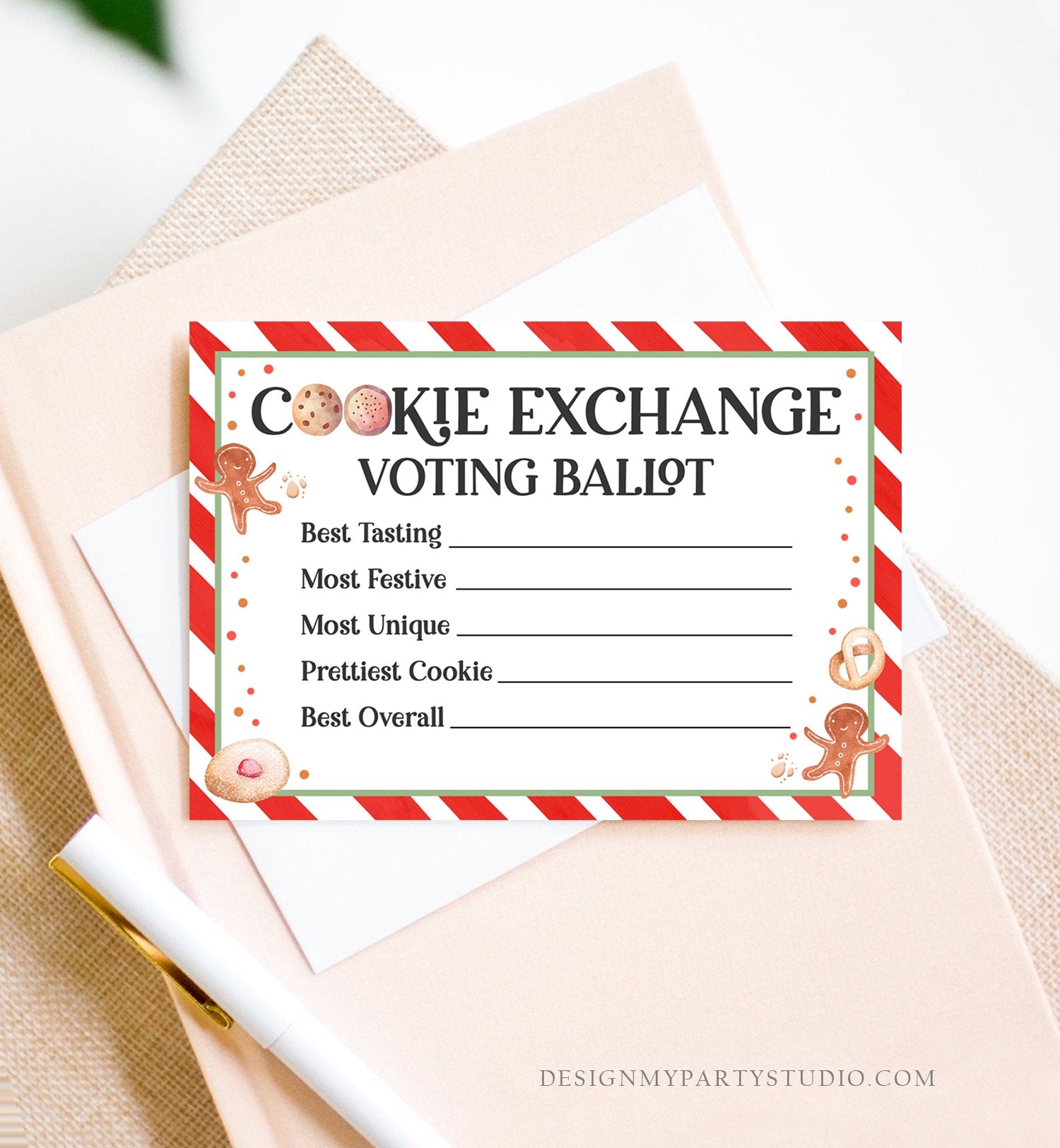 Editable Cookie Exchange Voting Ballots Cookie Vote Cards Christmas Cookie Swap Party Contest Holiday Digital Template Printable 0358