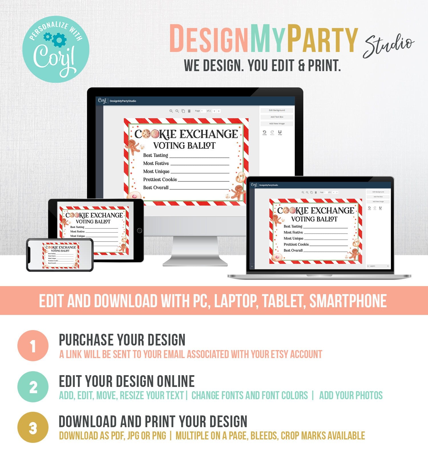 Editable Cookie Exchange Voting Ballots Cookie Vote Cards Christmas Cookie Swap Party Contest Holiday Digital Template Printable 0358