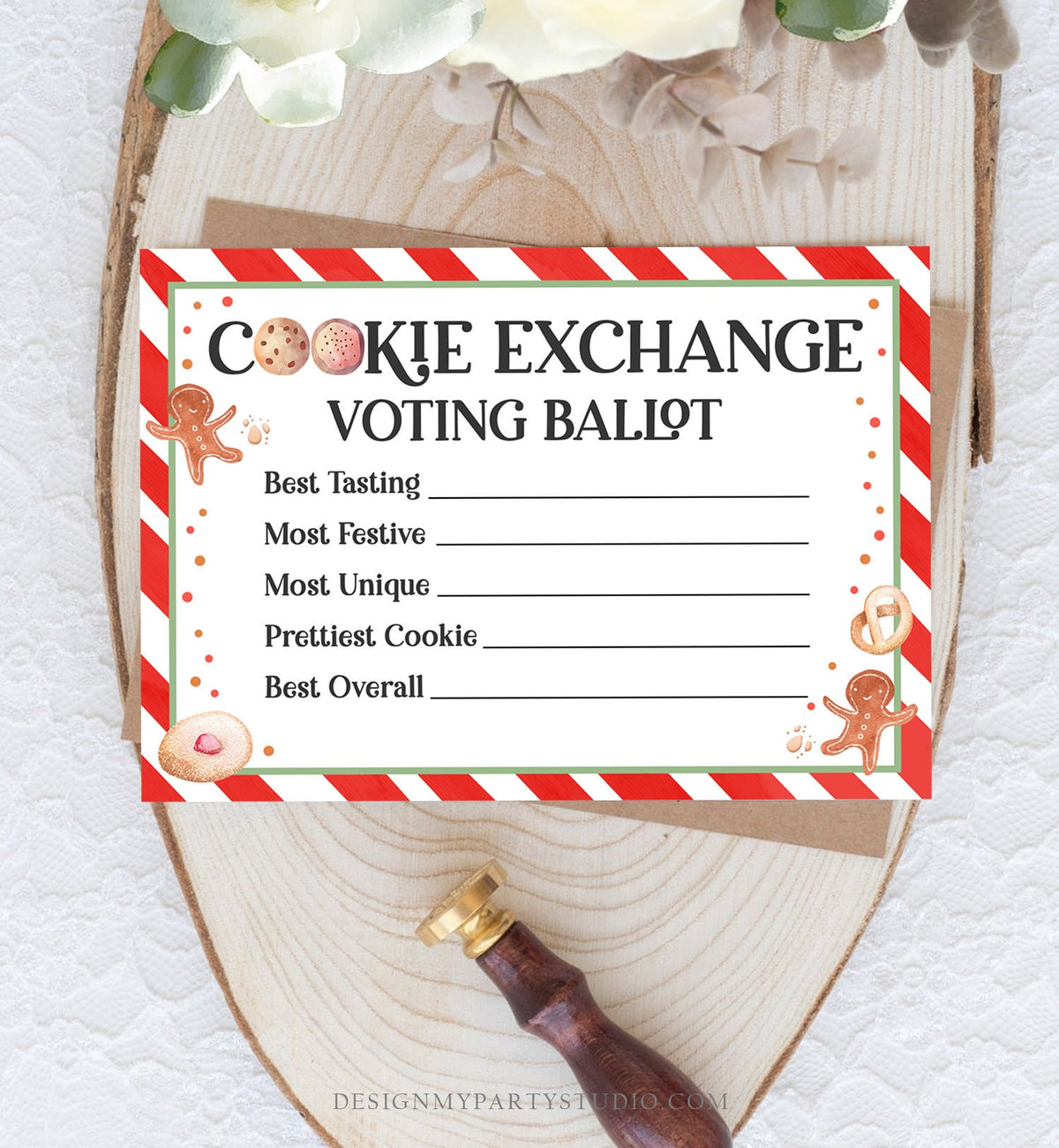 Editable Cookie Exchange Voting Ballots Cookie Vote Cards Christmas Cookie Swap Party Contest Holiday Digital Template Printable 0358