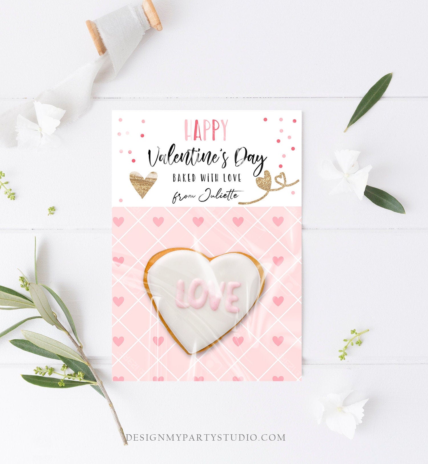 Editable Personalized Cookie Card Happy Valentine's Day Mini Cookie Card Gift Tag Cookie Packaging Printable Download Template Corjl 0370