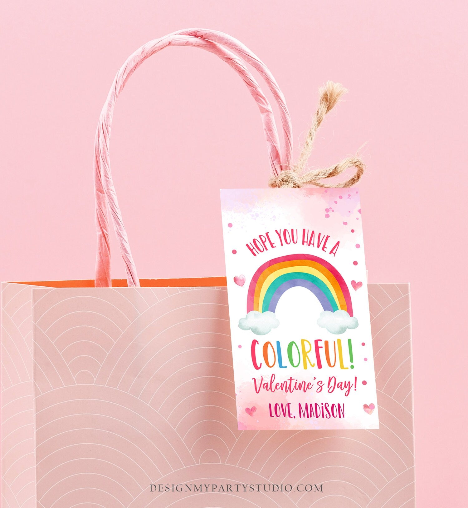 Editable Valentine Rainbow Favor Tag Thank You Over The Rainbow Colorful Valentine's Day School Digital Corjl Template Printable 0370