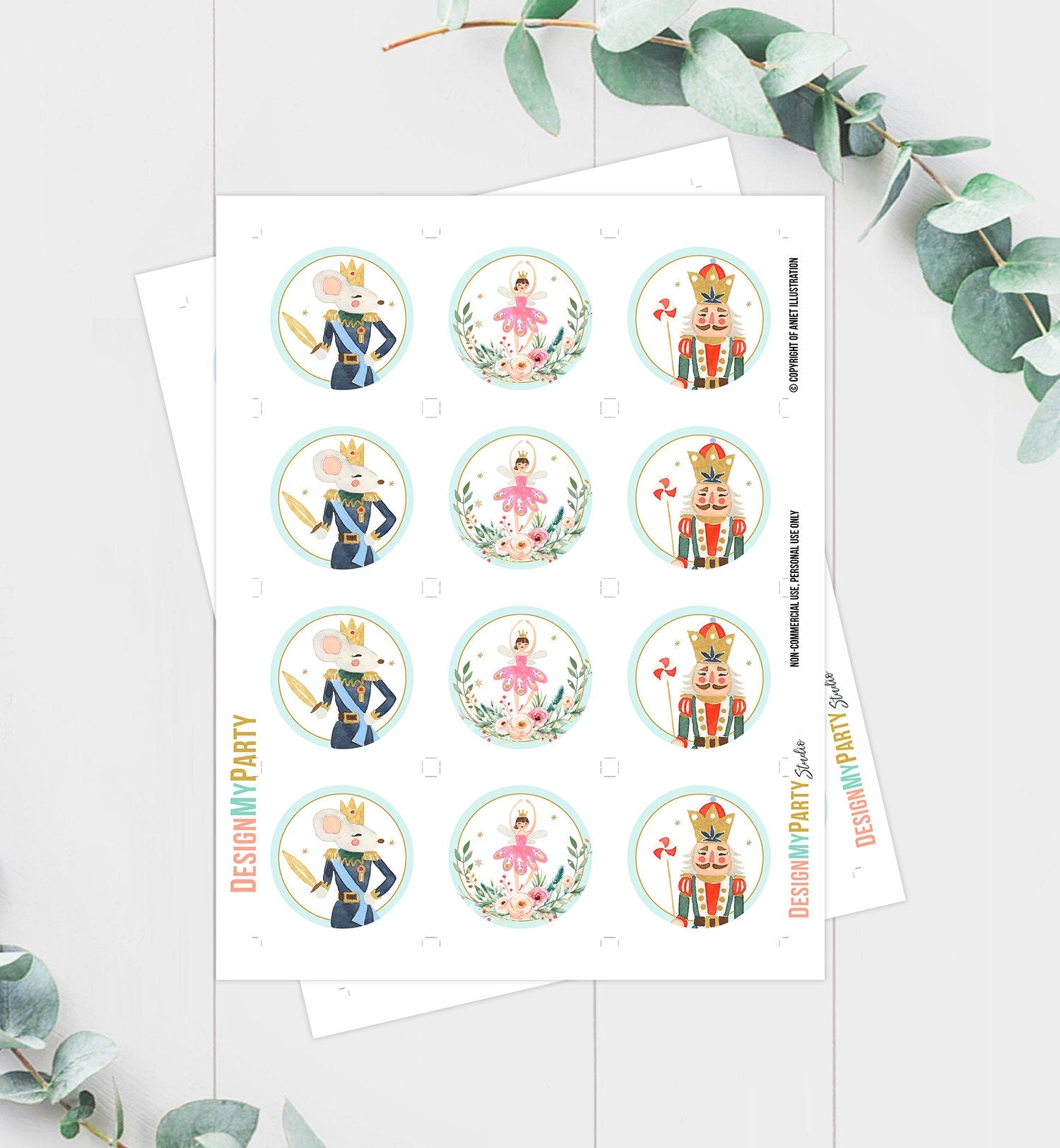 Nutcracker Cupcake Toppers Nutcracker Birthday Party Decorations Sugar Plum Fairy Girl Pink Stickers Tags download Digital PRINTABLE 0352