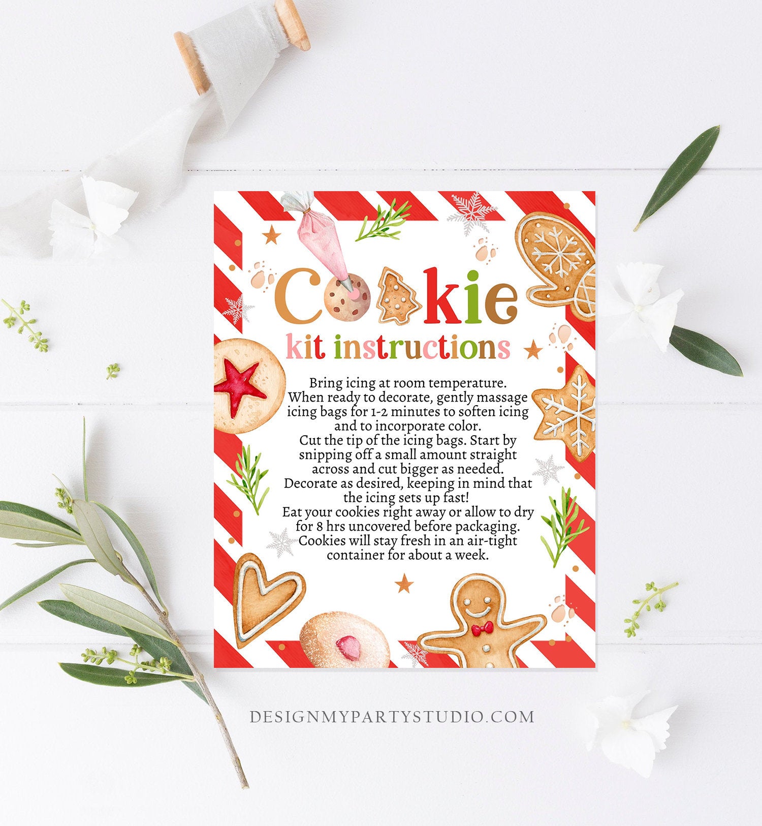 Editable Cookie Kit Instructions Cookie Exchange Decorating Party DIY Cookie Kit Christmas Winter Digital Download Template Printable 0358