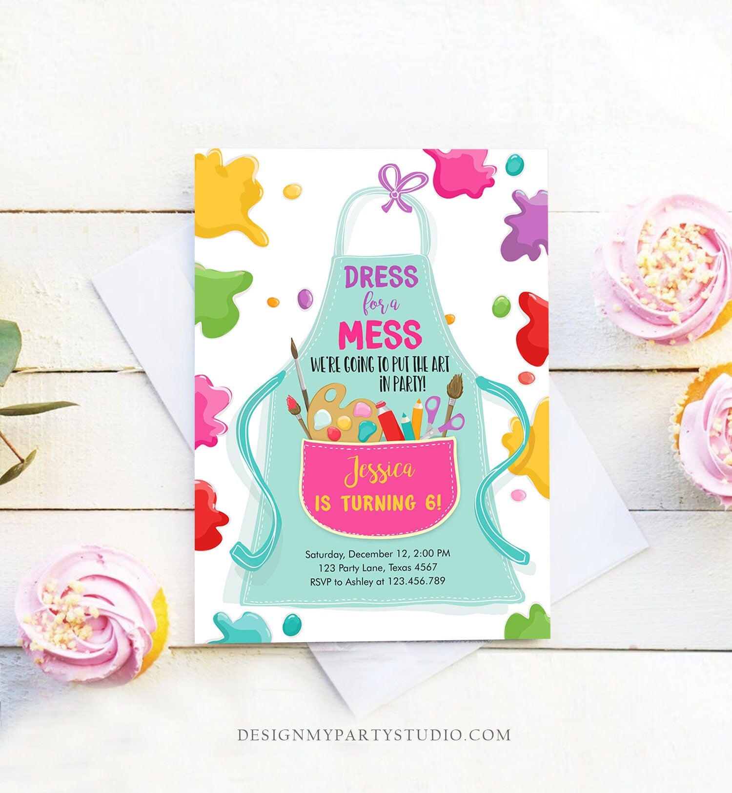 Editable Painting Party Invitation Art Party Birthday Invite Girl Pink Paint Craft Party Download Printable Template Digital Corjl 0319