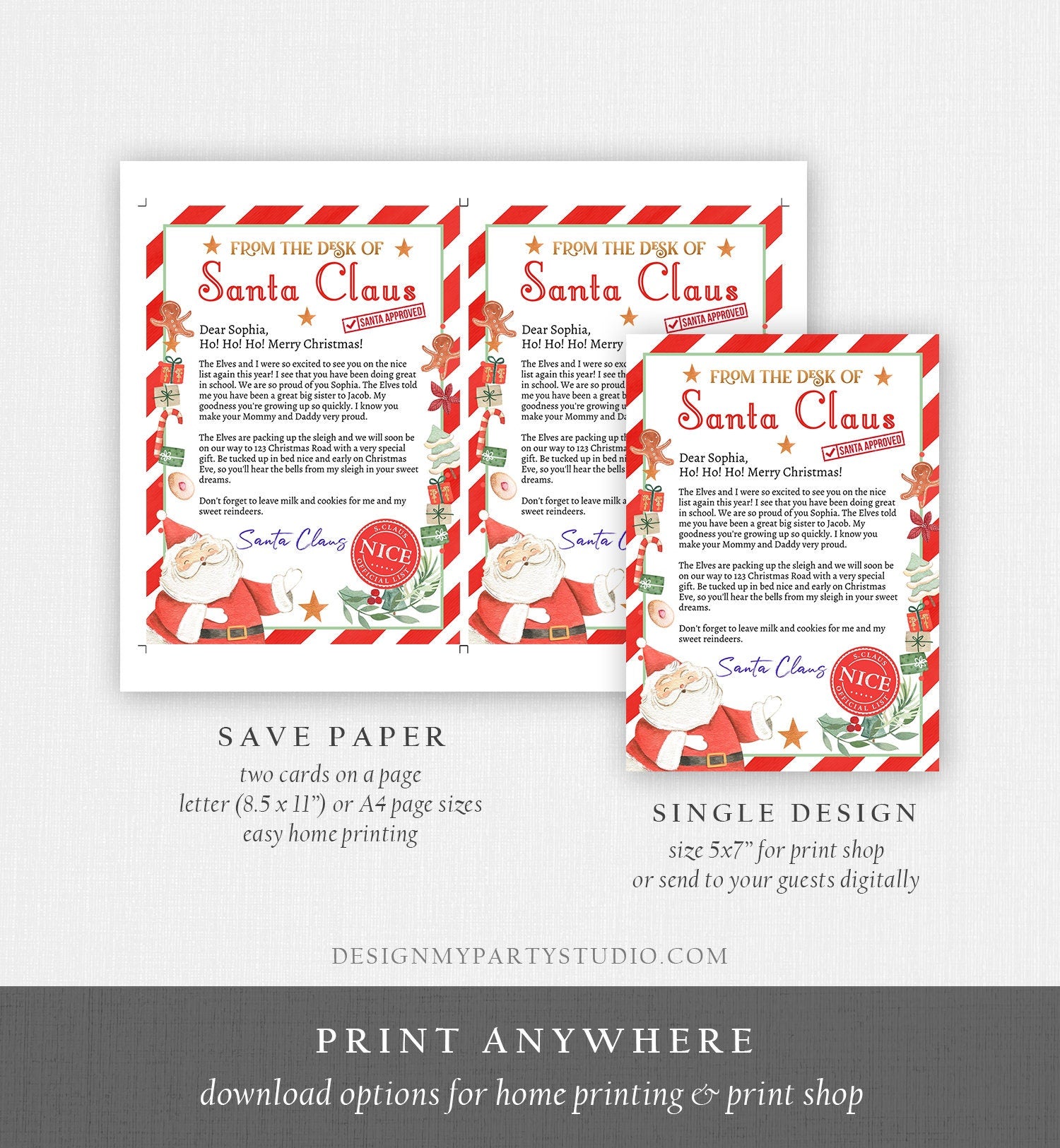 Editable Personalized Letter from Santa Claus From The Desk of Santa Christmas Eve North Pole Mail Instant Download Printable Template 0358