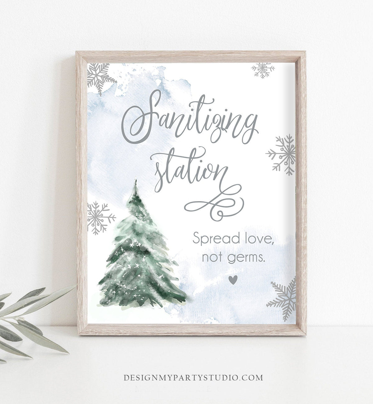 Sanitizing Station Sign Winter Baby Shower Sanitizer Sign Watercolor Farmhouse Decor Tree Social Distancing Neutral Download Printable 0363