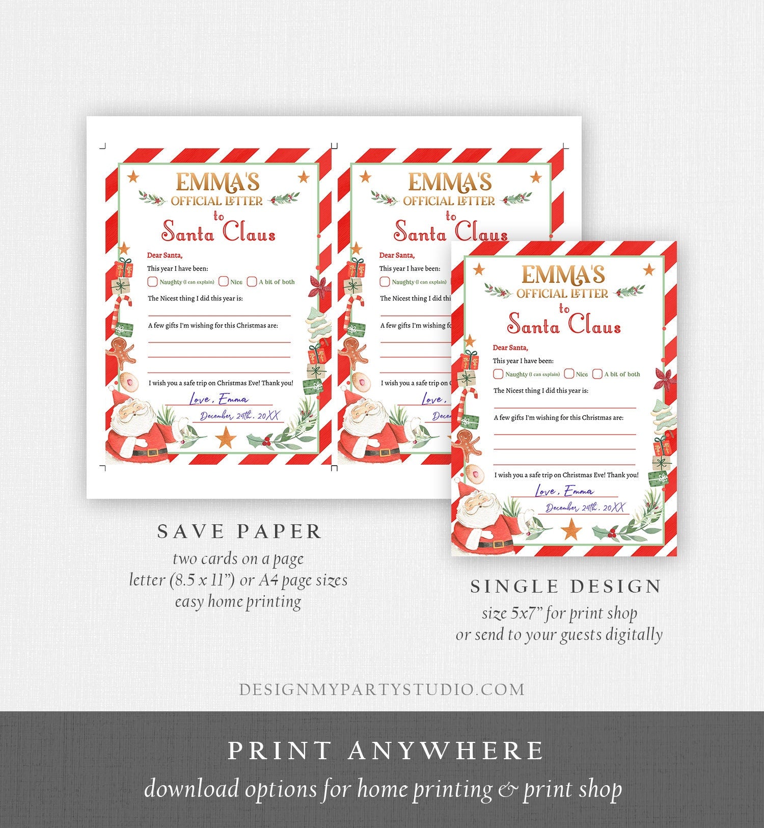 Editable Official Letter to Santa Claus From The Desk of Santa Christmas Eve North Pole Mail Instant Download Printable Template 0358