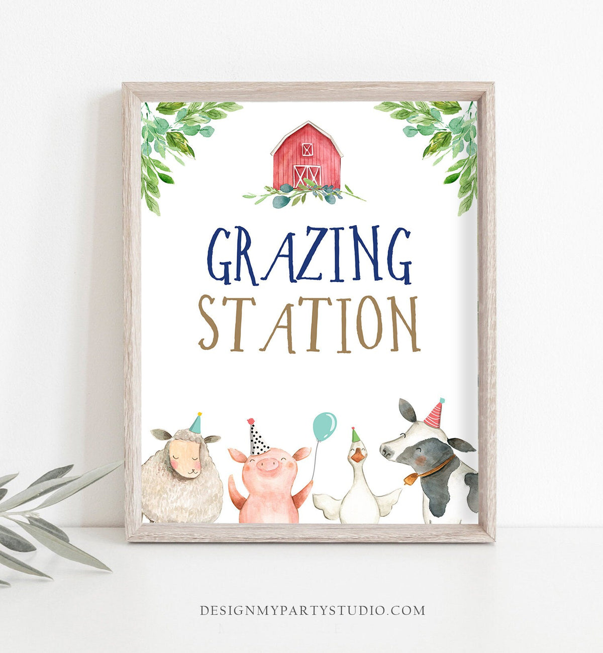 Grazing Station Food Party Sign Farm Animals Birthday Sign Table Decor Barnyard Party Animals Boy Snacks Digital Download Printable 0155