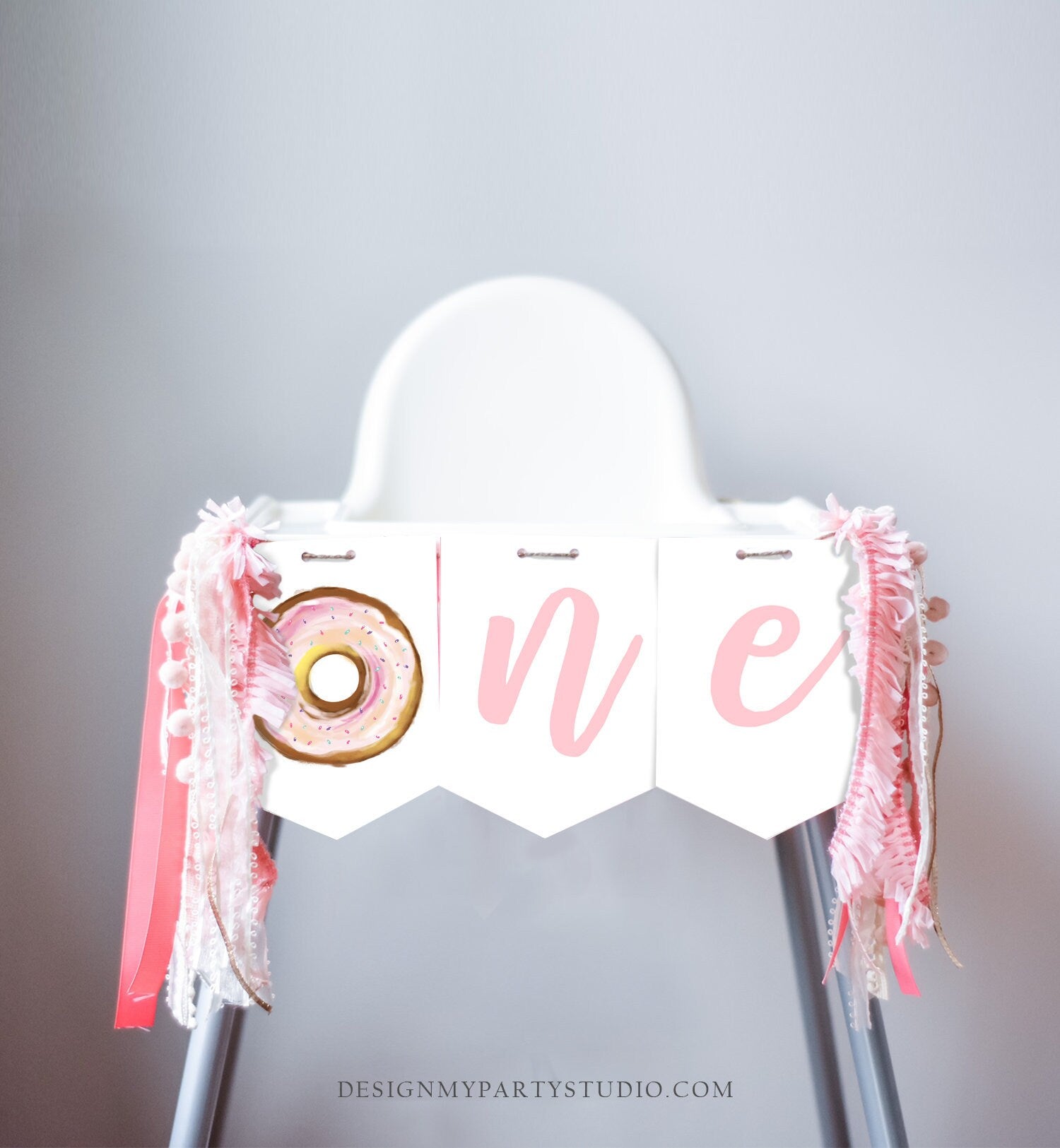 High Chair Banner Donut Birthday Girl 1st First Birthday Pink ONE Donut Grow Up Party Decor Sweet One PRINTABLE Instant Download 0368