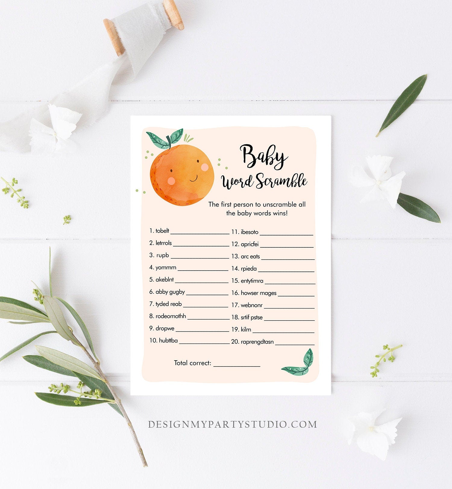 Editable Word Scramble Baby Shower Game Little Cutie Baby Shower Activity Gender Neutral Summer Word Search Corjl Template Printable 0330