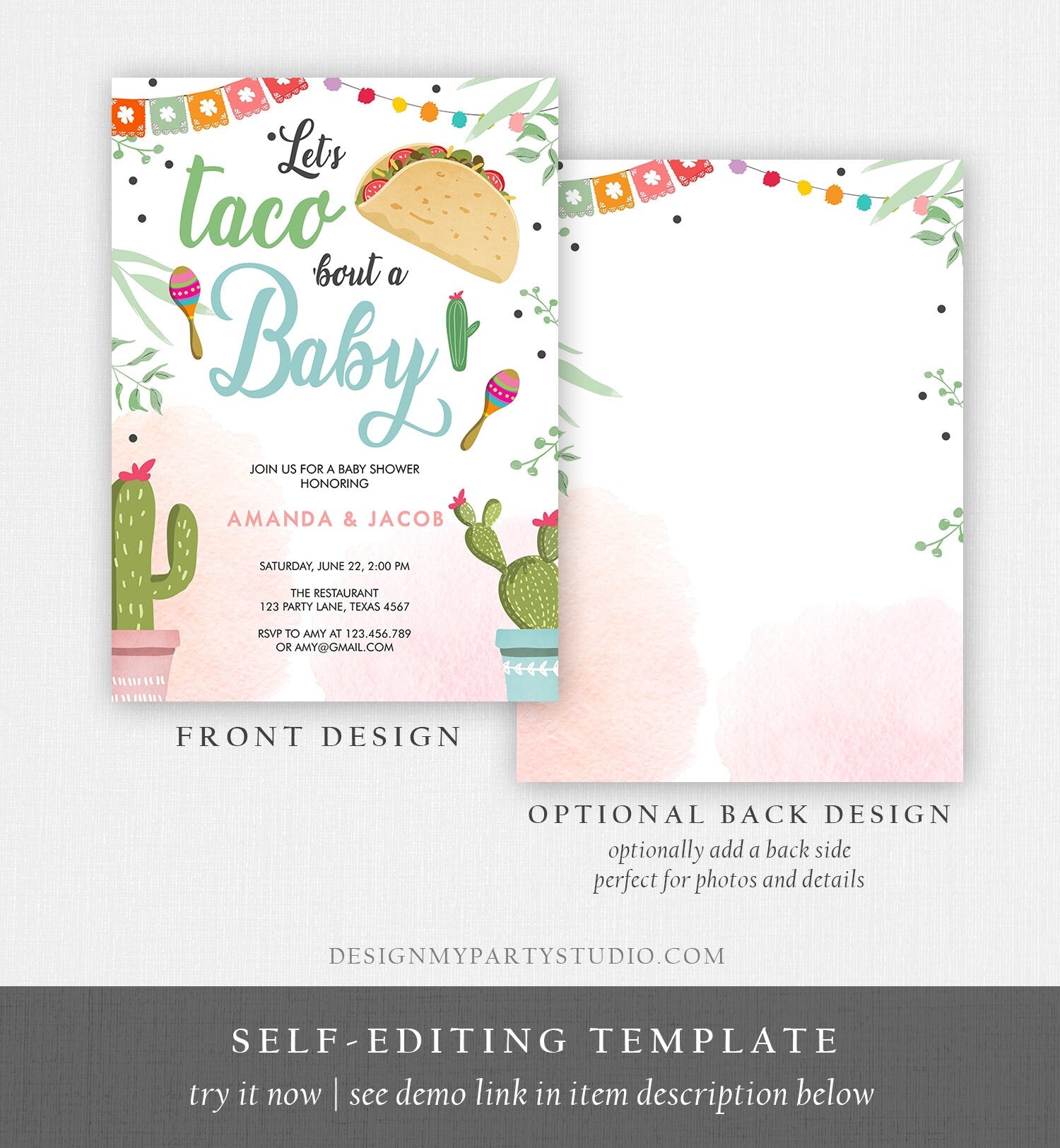 Editable Taco Bout a Baby Shower Invitation Boy Cactus Mexican Fiesta Baby Shower Taco Download Printable Invitation Template Corjl 0254